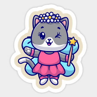 Cute Cat Fairy Holding Magic Wand Cartoon Sticker